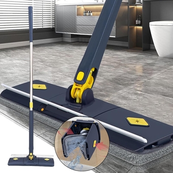Floor Mop, Hands Free Microfiber Flat Floor Cleaner with 45.27in Long Self Wringing Stainless Steel Handle 2 Microfiber Pads Wet & Dry Use 360 Rotation, Versatile Mop for Home Kitchen Bathroom#!