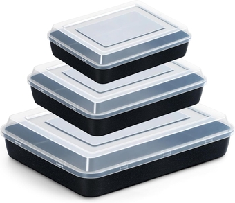 Baking Pans with Lids Set of 3, Nonstick Sheet Cake Pan for Oven Lasagna Brownie Casserole - 12.5/10.5/9.4Inch, Rectangle Metal Bakeware Set, Stainless Steel Core - 6 Pieces(3 Pans + 3 Covers)