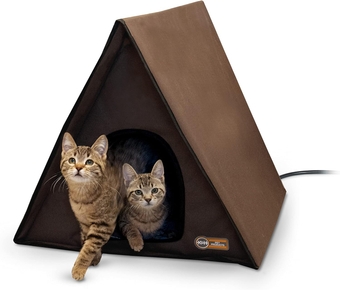 K&H   Heated Multi-Kitty A-Frame Outdoor Cat House, Feral Cat Shelter with Escape Door, Chocolate 35 X 20.5 X 20 Inches Heated