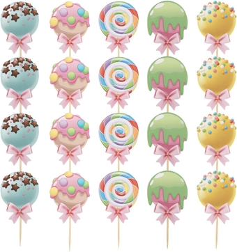 60 Pcs Cake Insert Cupcake Ornament Lollipop Decor Cupcakes Cake Toppers Candy Party Decoration Lollipop Cake Ice Cream Toppings Cake Decor Sweet Bunting Bamboo Stick