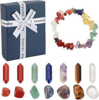 15pcs Natural Stone Crystals Kit with Gift Box Quartz Crystals Gift Box Nuggets Hexagon Quartz Crystals Points Energy Stones for Home Office Decoration Gemstone Display Collection