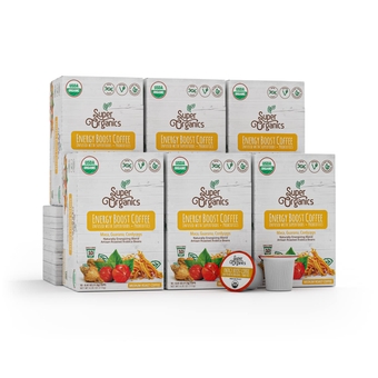 Energy Boost Coffee Brew Cups with foods & Probiotics Keurig K-Cup Compatible Energizing, Stamina Medium Roast, USDA Certified Organic, Vegan, Non-GMO, 60ct