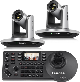 NDI Camera AI Auto Tracking HDMI PTZ Camera 20x Optical Zoom(2pcs) KC608N NDI PTZ Controller PoE PTZ Camera Controller (NDI PTZ Bundle FMK20UH NDIx2 +KC608N)