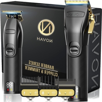 Novah? Gold Professional Hair Clippers Set for Men - Cordless Barber Clippers with Precision Blades, 6 Guards, 4 Trimmer Guards, Adjustable Head, LED Display - Pro Tested Haircut Fading Kit