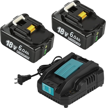 2 Pack 6.0Ah BL1860B Battery with DC18RC Charger Compatible with Makita 18V Battery BL1860 BL1850 BL1850B BL1840 BL1840B BL1830 BL1830B BL1815B LXT400 18-Volt Power Tools Batteries