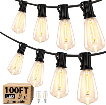 100FT LED Outdoor String Lights, Waterproof Outside Patio Lights with 52 Dimmable ST38 Edison Bulbs, Connectable Hanging Lights for Yard Porch