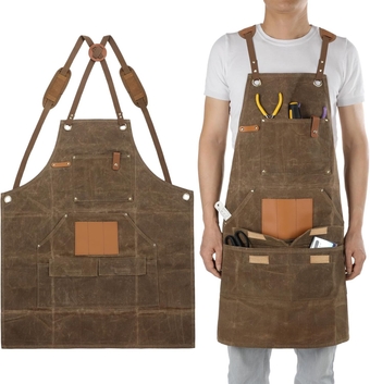 Woodworking Apron for Men, Work Apron with Multiple Tool Pockets, Durable Waxed Canvas Apron, Heavy Duty Workshop Apron, Gifts for Woodworkers, Carpenters, Mechanics