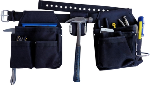 Nylon Tool Belt Kit - 4 Piece Professional 24 Pocket ig- 2 Tool Pouches- Hammer Holder - Speed Square Slot - Carpenter Tool Belt