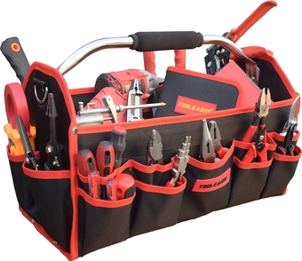 19 Inches Heavy Duty Tool Bag 25 Pockets, 1680D Fabric Tool Bags with Strong Molded Base, Multi-pocket Tool Organizer with Adjustable Shoulder Strap