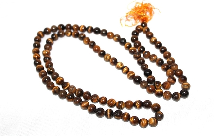 Jet Tiger Eye 108 Beads Knotted Mala 8 mm Prayer Japa Necklace Gemstone Reiki Healing Crystal Semiprecious Strand Tassel Tibetan Buddhist Wealth Abundance
