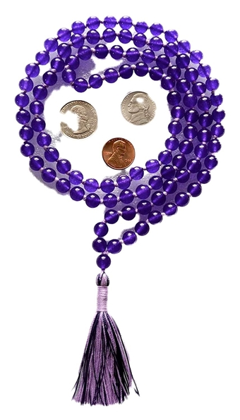 Purple jade 8mm hand knotted japa mala prayer beads necklace. energized 108 buddhist prayer yoga jewelry meditation beads for nirvana chanting om awakening chakra kundalini - USA SELLER