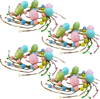 4 Pcs Easter Egg Candle Rings Wreaths Spring Egg and Pip Berry Candle Rings Artificial Easter Egg Candle Holder Mini Wreaths 9.5" Wide for Easter Spring Holiday Home Kitchen Table Centerpiece