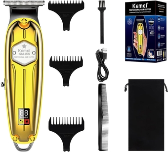 Professional Hair Clipper for Men, Cordless Barber Trimmer, Electric T-Blade Zero Gapped Hair Trimmer, Wireless Haircut Machine, Rechargeable Haircut Clippers for Family & Barbers KM-I5S Gold