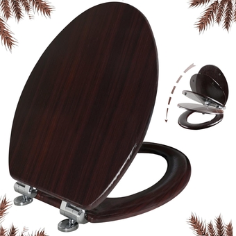 Elongated Toilet Seat Molded Wood Toilet Seat with Quietly Close and Quick Release Hinges, Easy to Install also Easy to Clean by   (Elongated, Dark Brown)