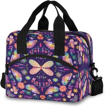 Insulated Lunch Bag for Women Men Colorful Butterflies Leakproof Lunch Box Reusable Cooler Tote Bag with Adjustable Shoulder Strap for Work Outdoor Picnic