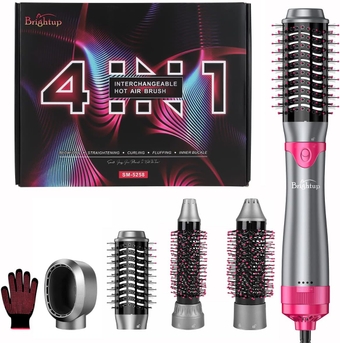 Blow Dryer Brush & Volumizer with Negative Ionic Technology, Detachable & Interchangeable Brush Head, Hair Dryer Brush for Curling, Straightening & Styling, Heat Protective Glove Included
