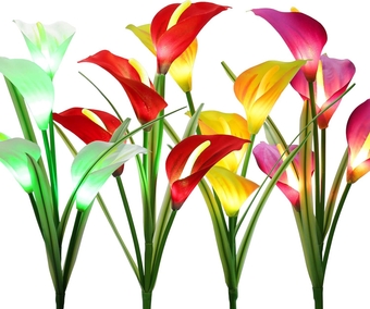 Outdoor Solar Flower Lights, 4 Pack 16 LED Solar Powered Garden Stake Lights, Multi-Color Changing Calla Lily Flower Lights, Waterproof Solar Landscape Lights for Garden, Patio, Pathway Decor