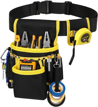 Tool Belt,  12-Pocket Tool Organizer, Tool Pouch with Tape Holder Strap, Keychain Clip, Metal Tape Clip, Utility Belt for Electrician, Technician, Carpenter, Gift for Dad, Adjustable Belt 31”-48”