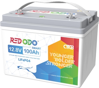 12V 100Ah Low Temp Cutoff LiFePO4 Battery, Smart Lithium Battery with Upgraded 100A BMS and Readable Indicator, Up to 15000 Deep Cycles, Perfect for RV, Trolling Motors, Off-Grid System