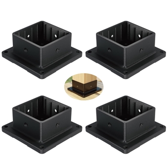 4x4 Post Base, 4 Pack Plastic Post Anchor Deck Post Base Support for Outdoor Wooden Fence,Mailbox,Pergola Brackets Fence Kit, Durable Black Bracket Base Cover with Black Powder-Coated
