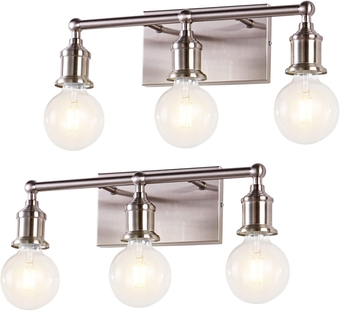 2 Pack 3-Light Vanity Light Fixture, Modern Brushed Nickel Wall Sconce Light Fixture, Industrial Bathroom Vanity Wall Lighting for Mirror, E26 Base Indoor Wall Lamps(Bulb Not Included)