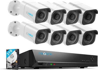 4K Security Camera System, 8pcs H.265 4K PoE Security Cameras Wired with Motion Detection, 8MP/4K 16CH NVR with 3TB HDD for 24-7 Recording, RLK16-800B8 (Renewed)