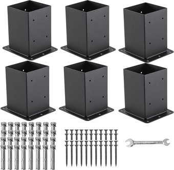 4x4 Post Base, 6 Sets Post Anchor, (Inner Size 3.5"x3.5") Black Metal Powder-Coated Deck Post Base Support for Outdoor Fence,Mailbox,Pergola Brackets Fence Kit