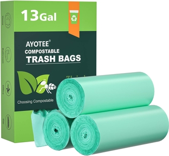 Compostable Trash Bags 13+ Gallon Tall Kitchen Trash Bags, 44 Count Biodegradable Trash Bags 13 Gallon Trash Bags, Large Compost Bags Food Scrap Bags for Kitchen Bathroom Home Office