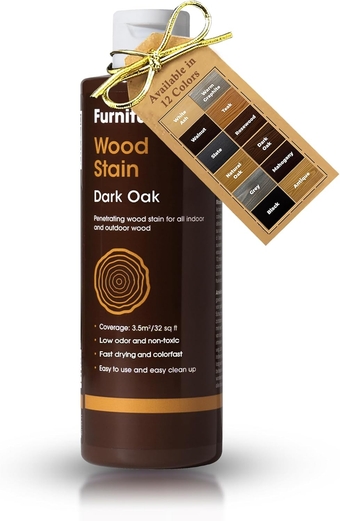 Wood Stain | Multiple Finishes | Fast Drying | Indoor and Outdoor  and More | Water Based, Low Odor, Non-Toxic | Polyurethane| Dark Oak (8.5oz / 250ml)