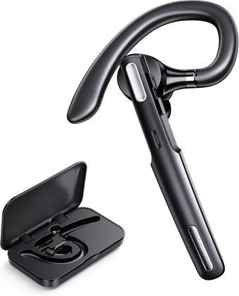 Bluetooth Headset, Wireless Earpiece with Noise Cancelling Microphone for Driving, Single Ear Headphones for Cell Phones, Computer, PC, Long Hours Talking Time for Driving, Online Meetings (Black)
