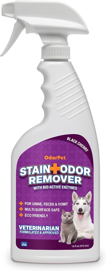 Stain And Odor Remover - 16 oz Ready to Use Spray - Black Cherry Scented Pet Odor Eliminator for Carpet, Floor and Furniture by Alpha Tech Pet