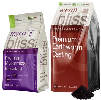 Myco Bliss Powder (2lbs) + Worm Bliss (4 Qts) - Mycorrhizal Inoculant & Organic Worm Castings for Plants - Mycorrhizae Root Enhancer Improves Nutrient Uptake & Crop Yields - Organic Plant Fertilizer