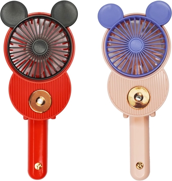 Cute Mickey Misting Mini Fan, Handheld Portable USB Rechargeable Fan with 3 Adjustable Speeds, Foldable Personal Fan For Travelling(Red&Pink)