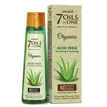7 Oils In One Organics Aloe Vera Hair Oil | Hydrating| Ultra-Light & Non-Sticky | Certified Organic | Free From Parabens, Sulphates | For Soft, Shiny Hair, 200ml