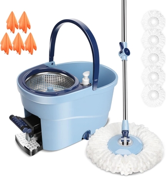 ZNM Mop and Bucket with Wringer Set, Spin Mops with Bucket and Foot Pedal for Floor Cleaning, 57" Adjustable Handle, Spinning Mop and Bucket Set with 5 Microfiber Refills