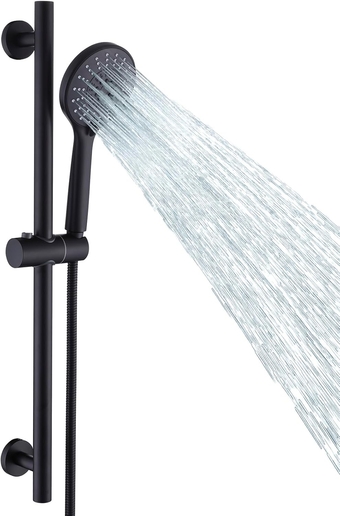 Shower Slide Bar with 5 Function Massaging Hand shower Head Wall Mount Shower Slide Bar with Adjustable Height Shower Holder, Matte Black