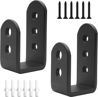 2 Pack Heavy Duty 2x4 Door Barricade Brackets Steel U Bracket Drop Open Bar Security Holder Door Lock Brackets for Home, Barn, Shed, Garage, Gate to Security Door Reinforcement Fits 2x4 Bar, Black