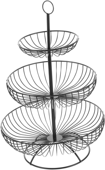 Three Tier Fruit Bowl Home Fruits Tray Veggie Tiered Fruit Basket Chicken Egg Basket Metal Basket Three Tier Fruit Server 3 Tier Fruit Stand Wire Fruit Dish Household Wrought Iron
