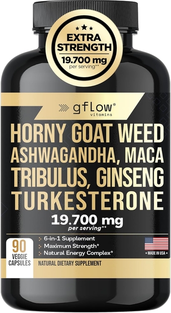Horny Goat Weed Capsules with Ashwagandha Powder Extra Strength, maca Root, turkesterone, tribulus, Korean panax Ginseng Supplement 19.700mg