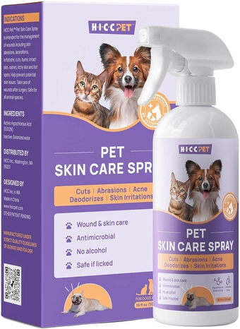 Hot Spot Itch Relief Spray for Dogs, Cats - Pet Treatment Spray for Itchy, Irritated Skin, Allergy, Rashes - Lick Safe and Painless Wound Care Spray for All Animals 16 Fl Oz