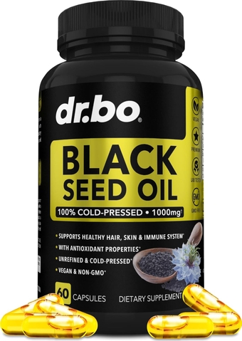Black Seed Oil Capsules Vegan - Pure Cold Pressed Black Seed Oil Nigella Sativa for Skin & Hair Health, 500mg Each, 1000mg Per 2 Capsule Serving Black Cumin Seed Oil Capsules Halal - 60 Softgels Pills
