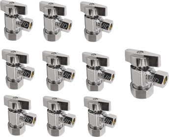 (10pcs) EZ-Fluid Heavy Duty 1/2" Nom. Comp (5/8" OD Comp) x 3/8" OD Comp Squared Body Angle Stop Valve,1/4 Turn Handle,Chrome Brass Water Shut Off Ball Valve for Water Pipes,Faucet,Toilet, Sink