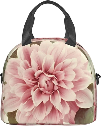 Insulated Lunch Box for Women Men Beautiful vintage pink flower Lunch Bag with adjustable sling for Work