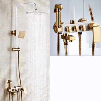 Shower Head European Keypad Cleaning Spray Gun Shower Spray Suit All Copper Paint White Gold Wall Type Bath Cold And Hot Shower,B