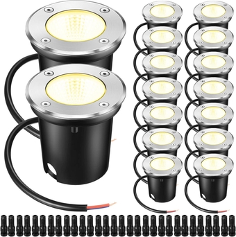 16 Sets Low Voltage Landscape Lights 5w Warm White Waterproof Outdoor In ground Lights 12V-24V Well Led Landscape Lighting with 32 Connectors for Pathway Garden Deck Driveway Patio Decors