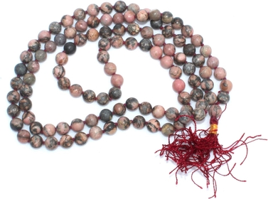 Jet Rhodonite 108 Beads Knotted Mala 8 mm Prayer Japa Necklace Gemstone Reiki Healing Crystal Semiprecious Strand Tassel Tibetan Buddhist Wealth Abundance Aum IMAGE IS JUST A REFERENCE
