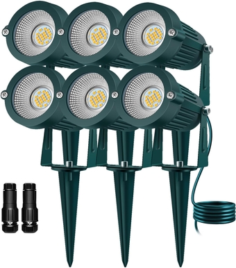 Low Volatge Landscape Lights: 7W 700LM 2700K Warm White Outdoor LED Spotlights for Garden Yard Pathway | 12/24V IP67 Waterproof Landscape Lighting with Connectors | 6 Pack
