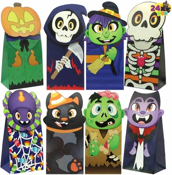 Halloween Die-Cut Flip Over Treat & Gift Bags, 24 Pcs Halloween Goody Candy Bags for Kids, Halloween Party Favors and Gift Bags