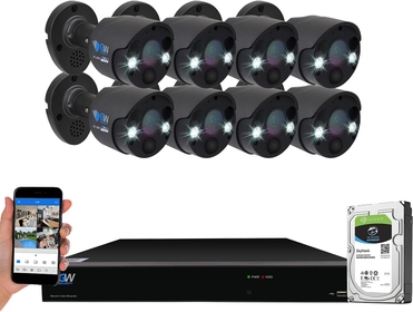 2-Way Audio Floodlight 5.0 Megapixel PoE  Camera System, 8 Channel 4K NVR with 8 x 5MP Full-time Color Night Vision IP Camera, Thermal PIR Heat & Motion Sensing, Two Way Talk