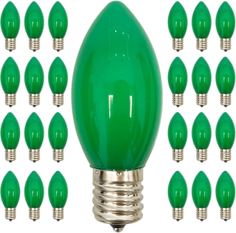 25 Pack C9 Christmas Replacement Bulbs, Green Christmas Bulbs Vintage Ceramic Incandescent Light for Indoor Outdoor Patio Christmas Party String Lights, 7W Night Light, C9/E17 Intermediate Base